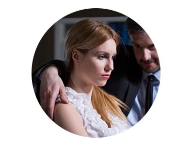 Photo of man holding shoulder of young woman